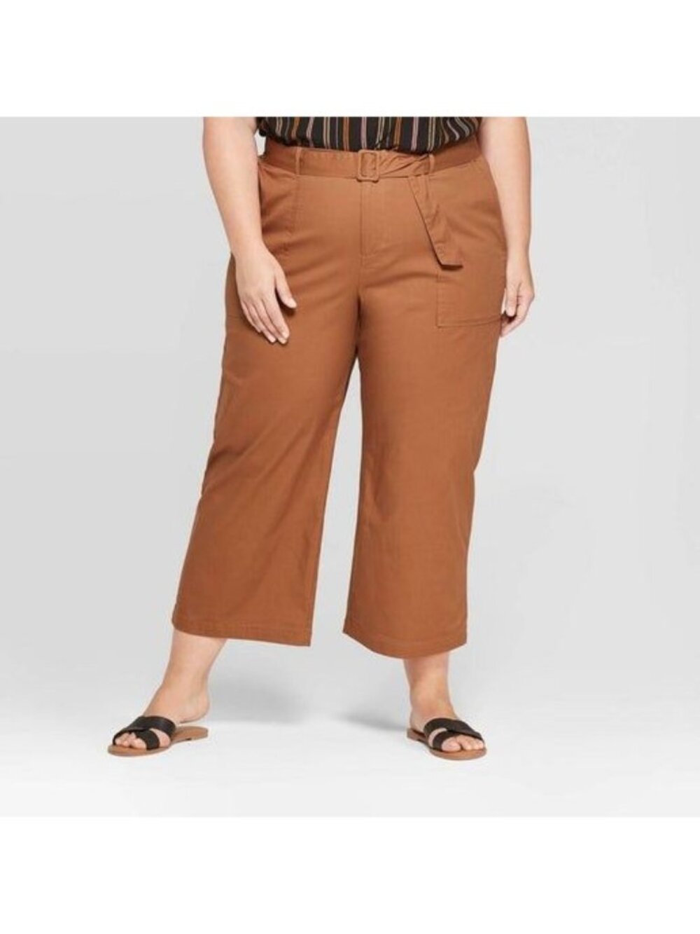 Damaged see pictures Women's Plus Size Belted Cropped Wide Leg Pants 3X